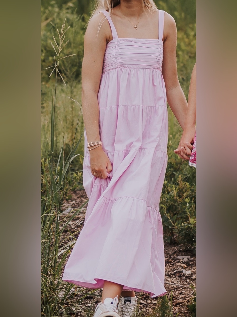 Zara pink poplin tiered maxi dress size small
